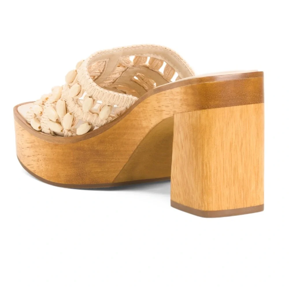 Bernardo Cream Beaded Crochet Platform Sandals